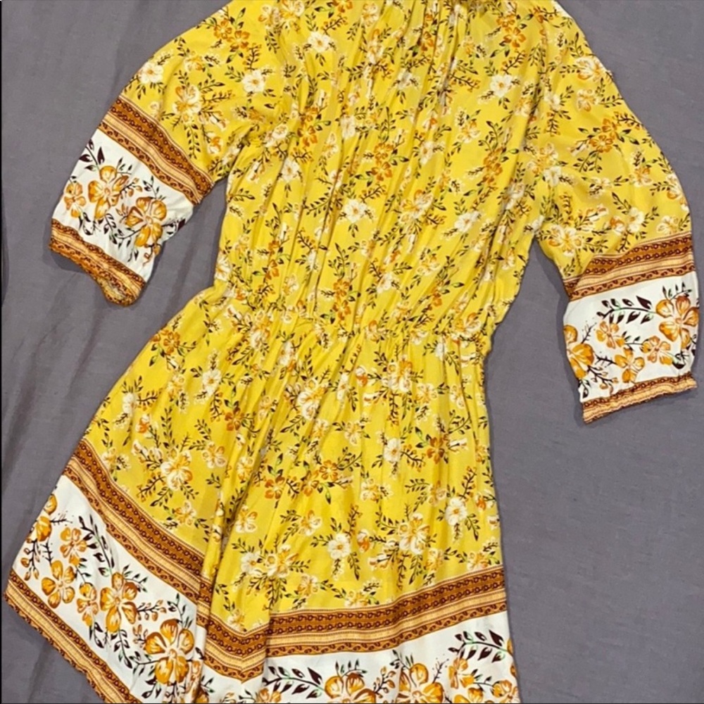 Yellow Floral Front Button Romper - Picture 6 of 8